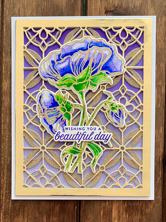 Watercolored Purple Flower Decorative Gold Fence a Beautiful Day Card