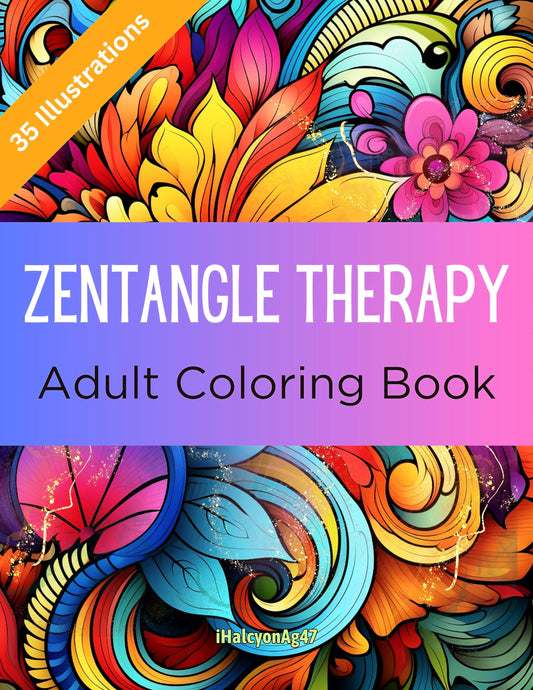 Zentangle Coloring Book for Adults PDF | 35 Full Page Illustrations | Digital Download | Stress Relief Art Therapy | 8.5x11 Printable Pages