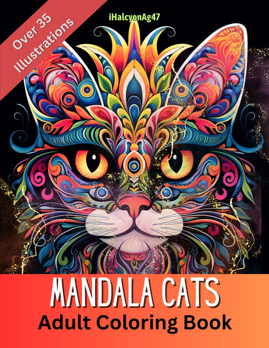 Mandala Cats Coloring Book for Adults PDF | 35+ Detailed Pages | Digital Download | Printable Cat Art | 8.5x11 Instant Download