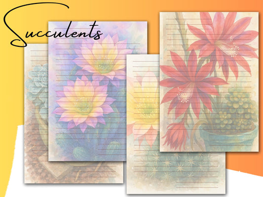 Watercolor Succulent Stationery Set: Desert Floral Writing Paper (Digital Download)