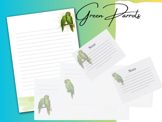 Green Parrot Watercolor Stationery Set: Tropical Bird Letterhead (Digital Download)