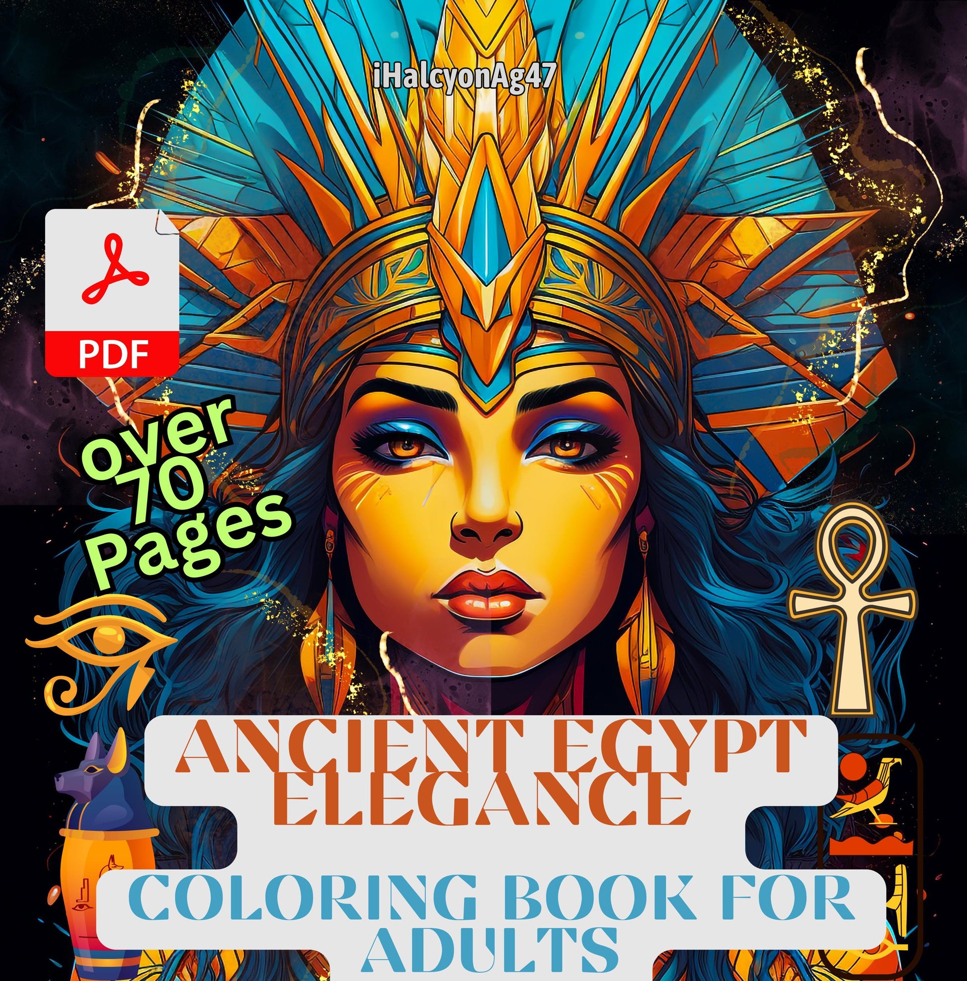 Ancient Egyptian Elegance Coloring Book | Over 70 Illustrations | PDF Download