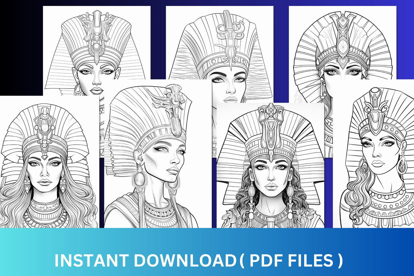 Ancient Egyptian Elegance Coloring Book | Over 70 Illustrations | PDF Download