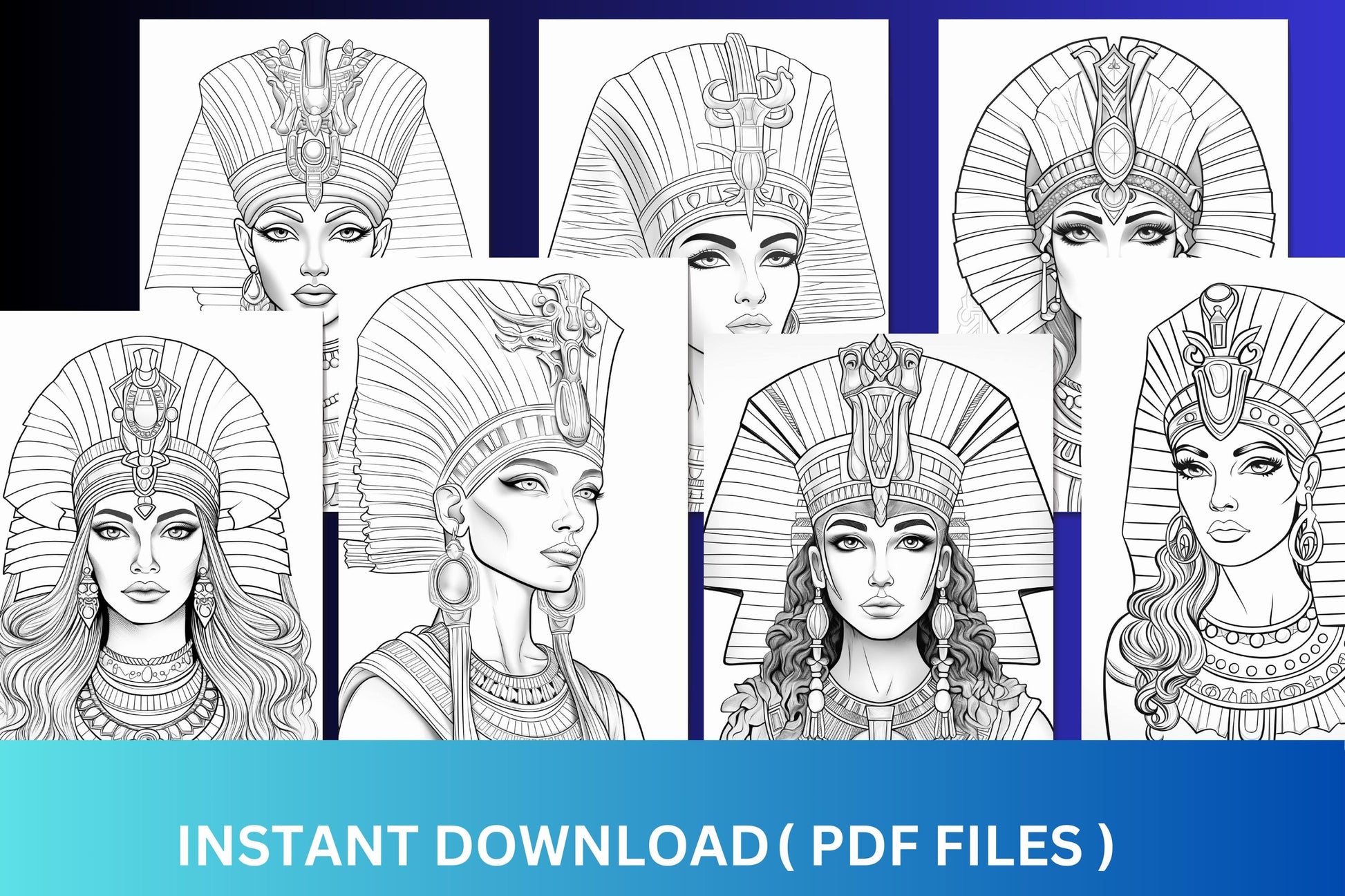 Ancient Egyptian Elegance Coloring Book | Over 70 Illustrations | PDF Download