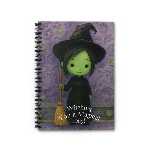 Cute Witch Halloween Spiral Notebook, Witching You a Magical Day | 6x8 Ruled Journal | Kawaii Witch Journal Gift | Fall Stationery