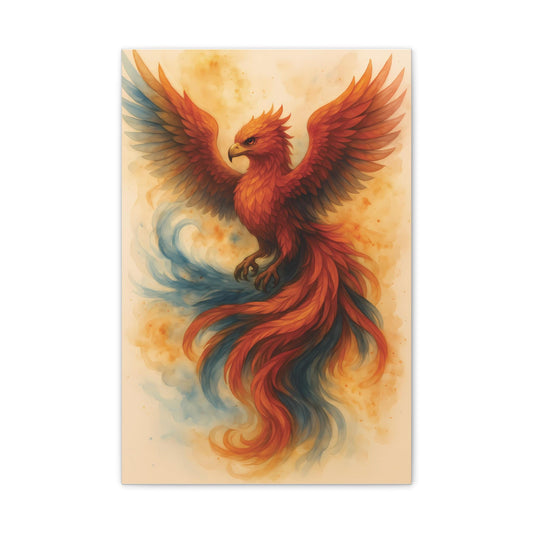 Fiery Phoenix Canvas Art: Mystical Firebird Print (16 x 24 Vertical)