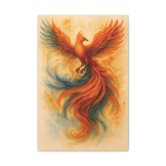 Fiery Phoenix Canvas Art: Mystical Firebird Print (16 x 24 Vertical)