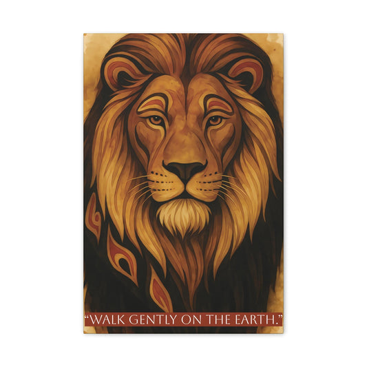 Indigenous Lion Canvas Art: Tribal Animal Print, Native Wisdom Quote (16 x 24 Vertical)