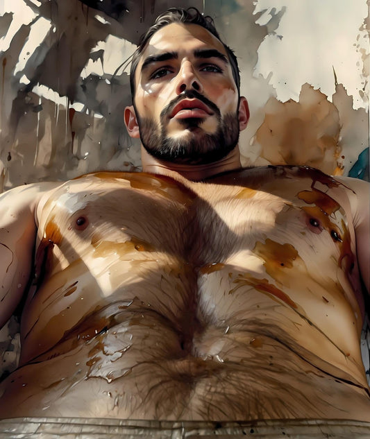 Sensual Bearded Man Watercolor Print: Erotic Male Torso Portrait (Digital Download)