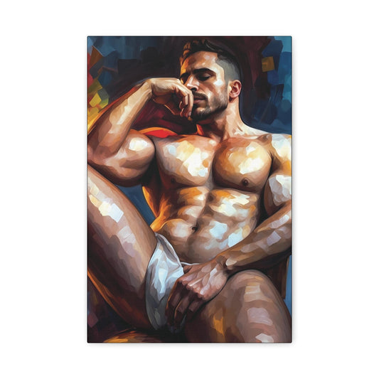 Bold Pause | NSFW Male Canvas Print | Gay Erotic Art | AI Watercolor Masculine Nude | LGBTQ Wall Decor | Homoerotic Figure Painting