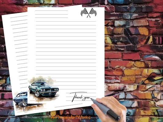 Vintage Muscle Car Stationery Set: Classic Auto Journal (US Letter PDF)