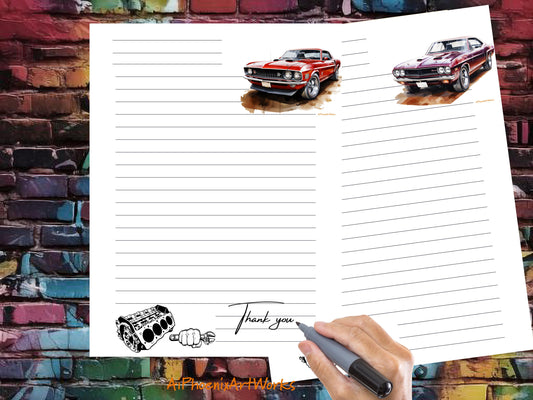 Red Muscle Car Stationery: Garage Journal Pages (US Letter PDF)