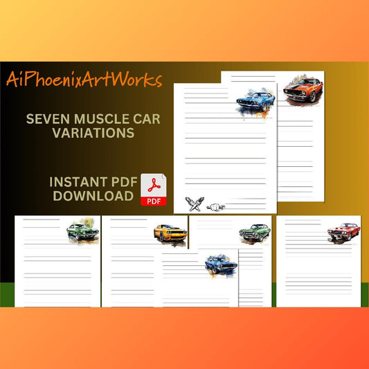 Vintage Muscle Car Stationery: Classic Auto Journal Paper (US Letter PDF)
