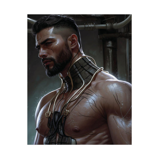 Cyberpunk Male Portrait: Sci-Fi Giclée Poster (16x20)