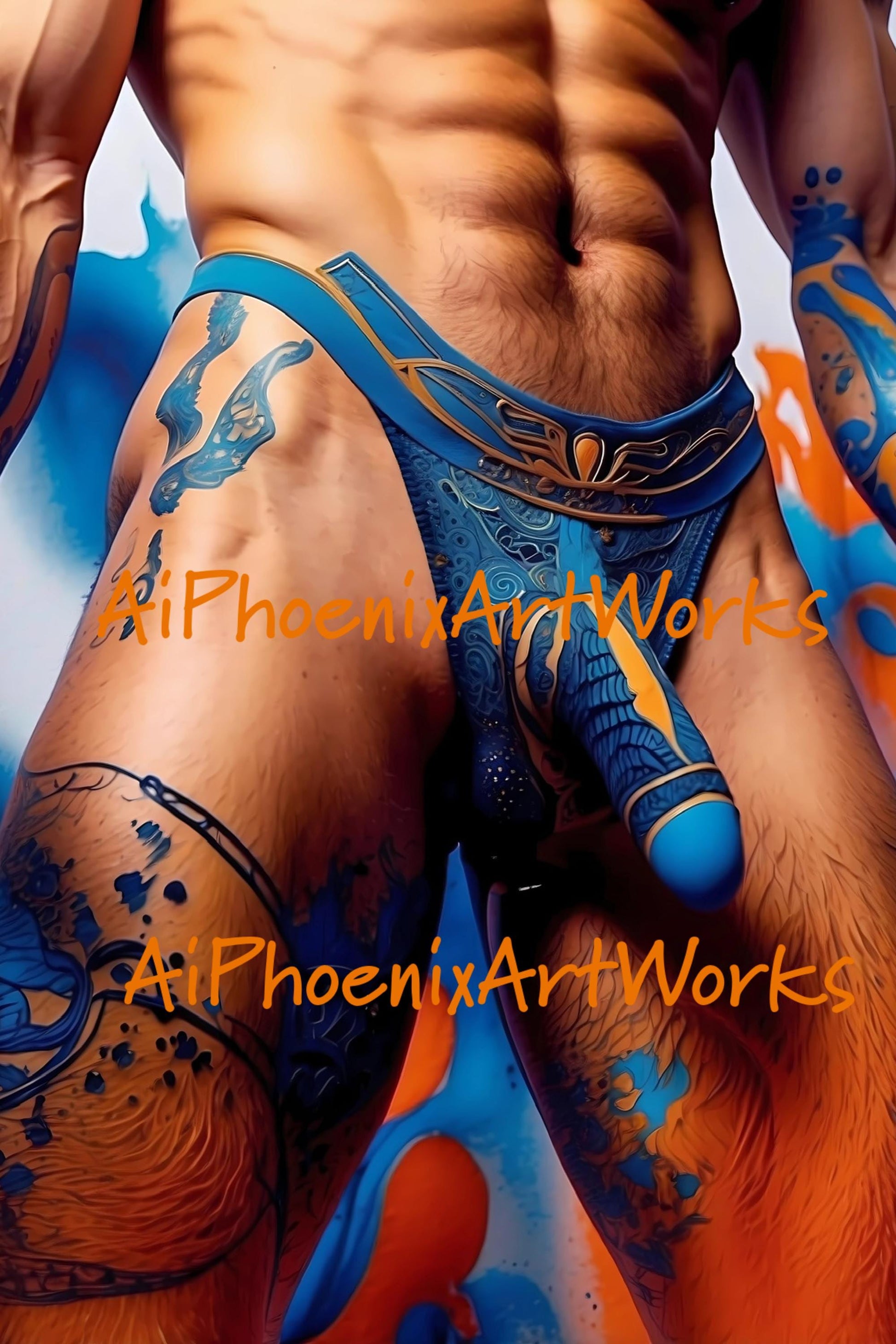 Armored Allure: Erotic Male Tattoo Art Print (Digital Download)
