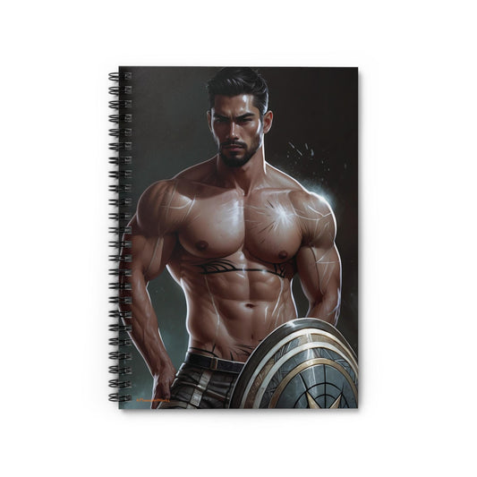 Shield & Strength | 6x8 Spiral Notebook | Fantasy Warrior Art Journal | Ruled Line Pages | Masculine Mythical Stationery