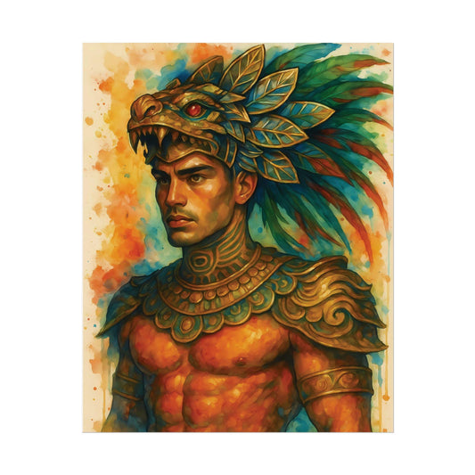 Jaguar Spirit | 16x20 Rolled Poster Print | Mesoamerican Warrior Art | Feathered Headdress Portrait | Museum-Quality Wall Art