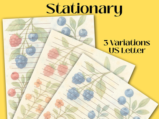 Watercolor Mushroom & Berries Stationery Set: Cottagecore Letter Pages (Digital Download)