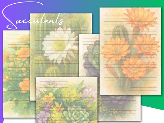 Watercolor Cactus Stationery Set: Desert Floral Writing Paper (Digital Download)