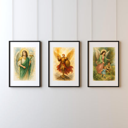 Archangel Watercolor Print Set: Spiritual Angel Decor (Instant Download)