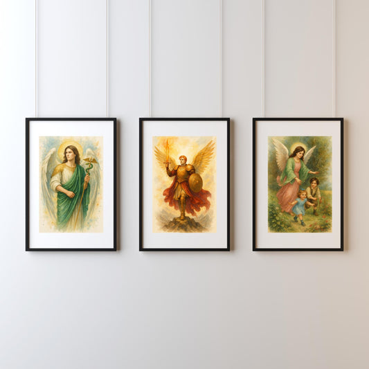 Archangel Watercolor Print Set: Spiritual Angel Decor (Instant Download)