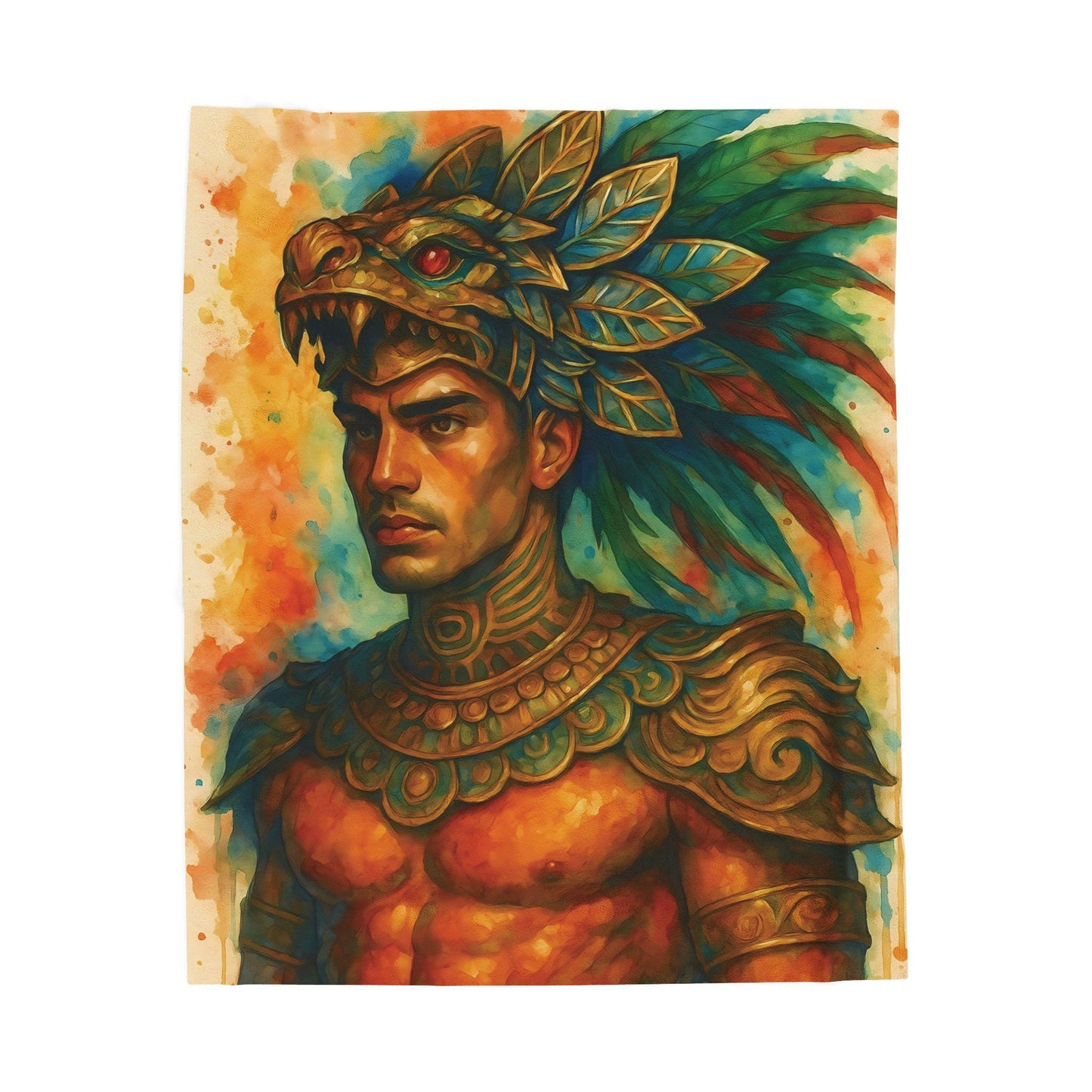 Aztec Warrior Velveteen Plush Blanket: Bold Home Decor Throw