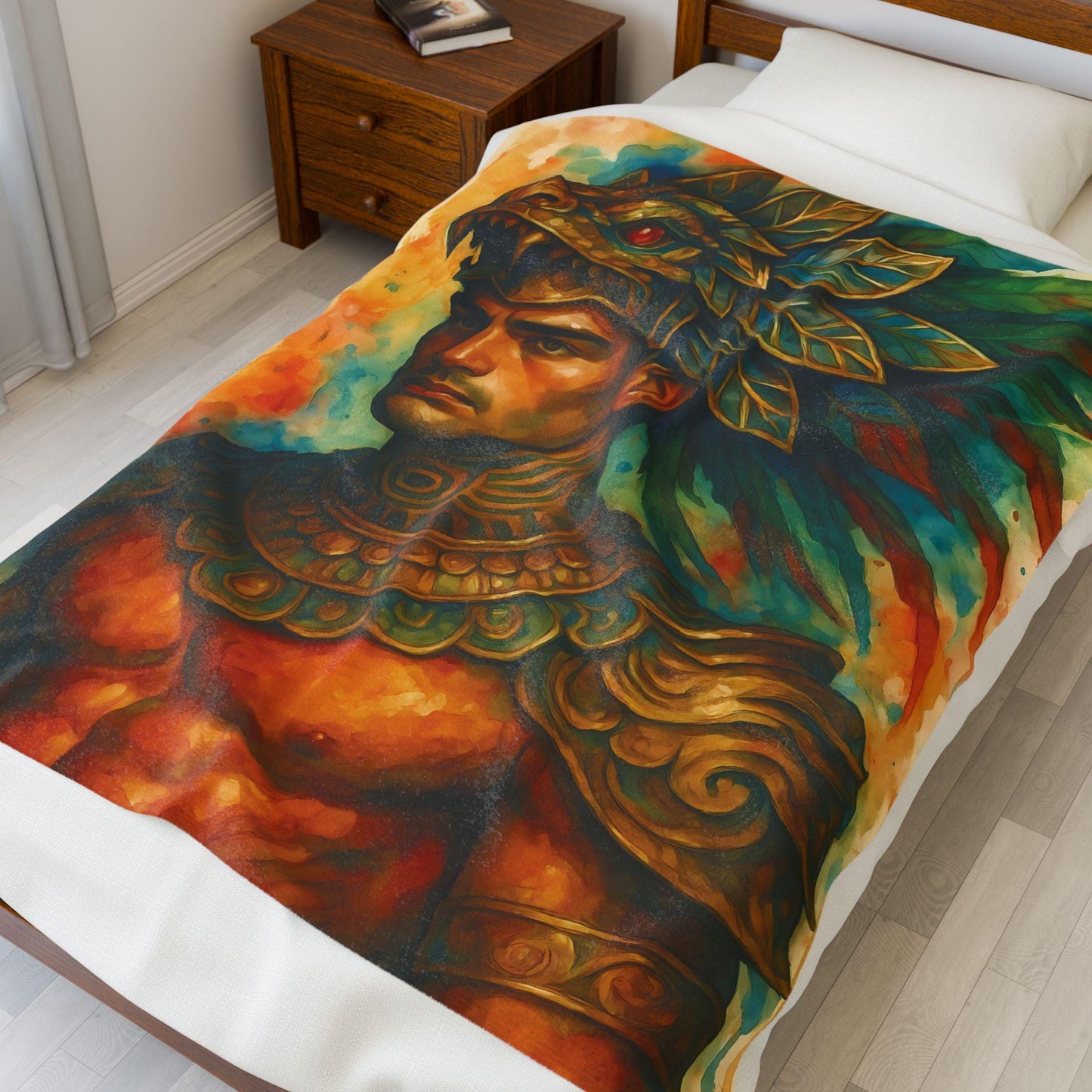 Aztec Warrior Velveteen Plush Blanket: Bold Home Decor Throw