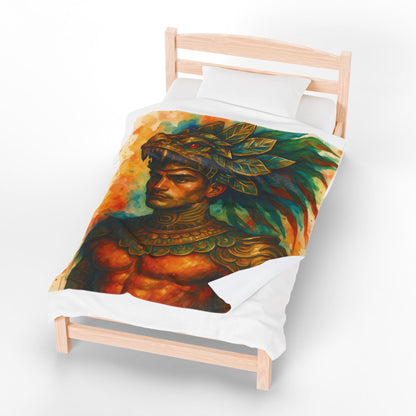 Aztec Warrior Velveteen Plush Blanket: Bold Home Decor Throw