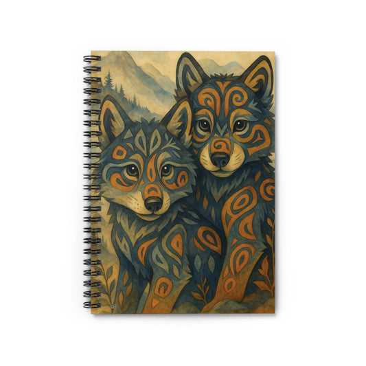 Indigenous Wolf Art Spiral Notebook: Tribal Wildlife Journal
