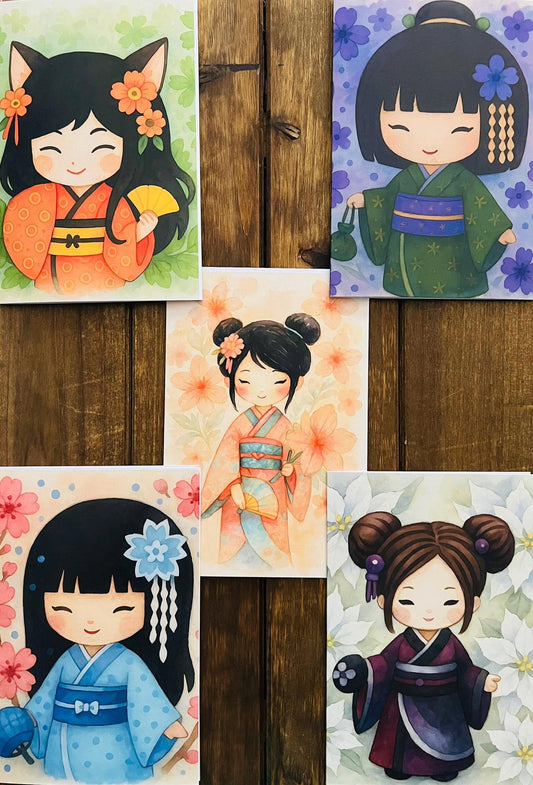 Kawaii Chibi Girl Greeting Card Set: Japanese Anime Art (4x6 Semi-Gloss Print
