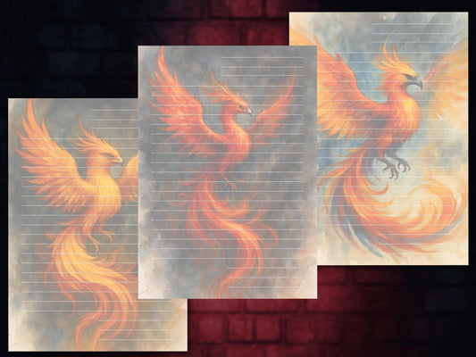 Phoenix Firebirds Watercolor Stationery Set | 3 Variations | PDF Download | 8.5x11 US Letter