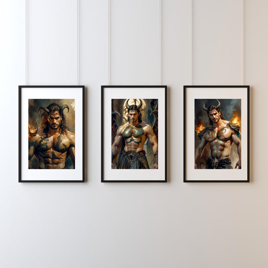 Horned Warrior Art Prints: Infernal Kings Fantasy Trio (Digital Download)
