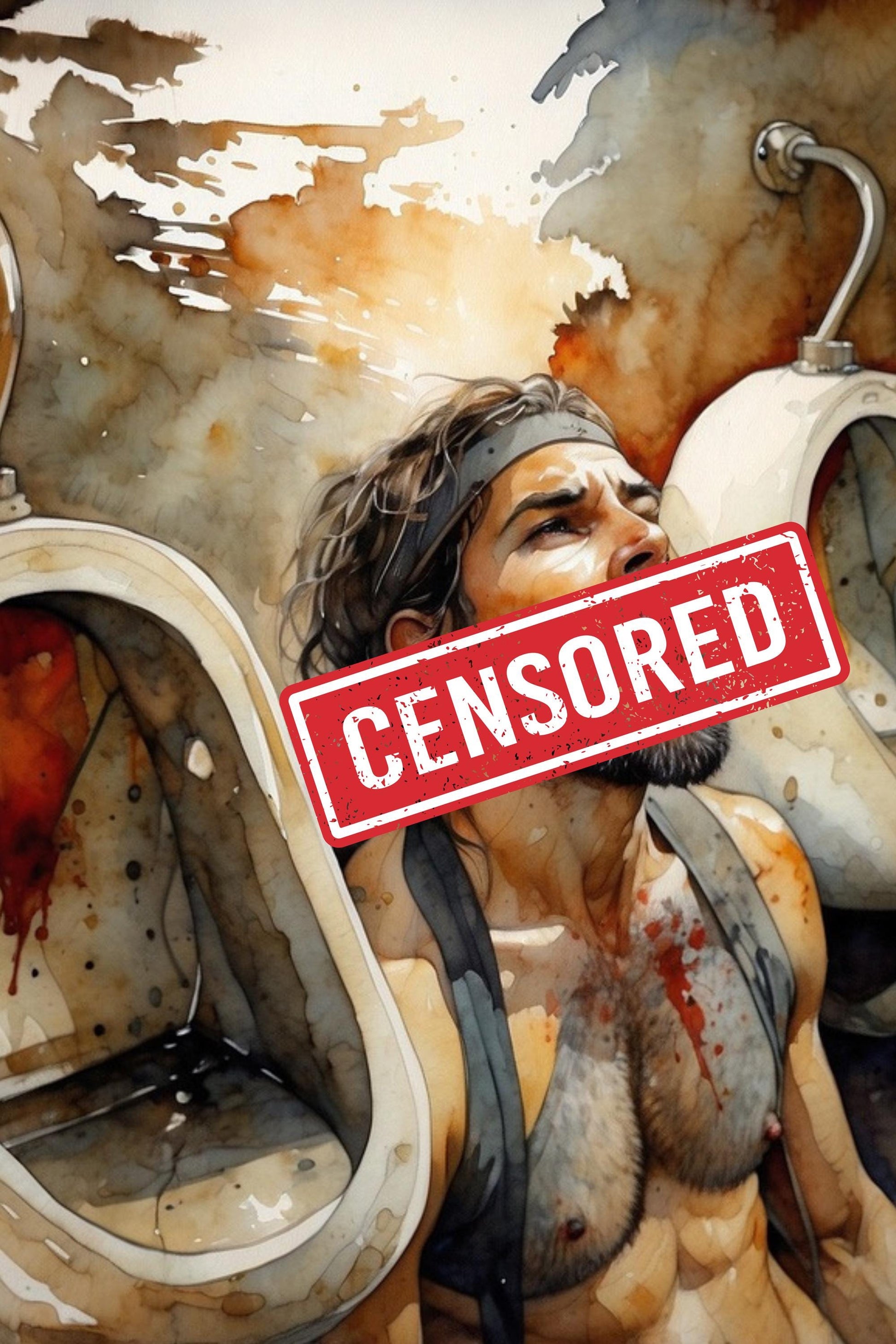 Agony in Ecstasy | NSFW Erotic Wall Art | Raw Emotion Male Nude Print | Gritty Restroom Scene | PRINTED Poster