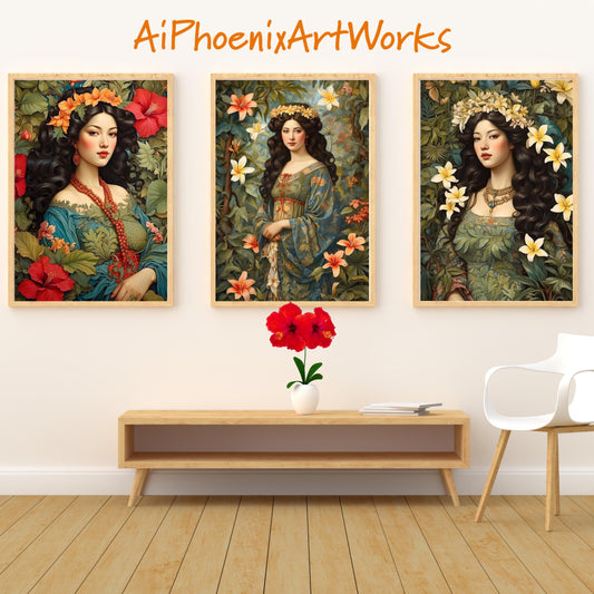 Goddesses of Nature | Hawaiian Flora Inspired Digital Art (Set of 3 Prints)
