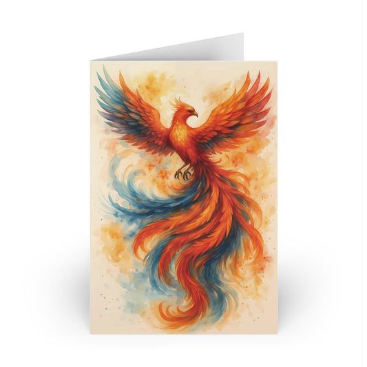 Radiant Phoenix Greeting Card: Vibrant Fantasy Art, Blank Inside