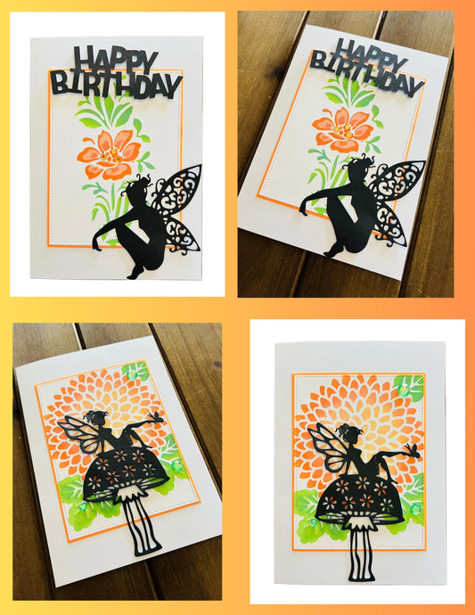Orange Flower and Fairy Birthday Card
