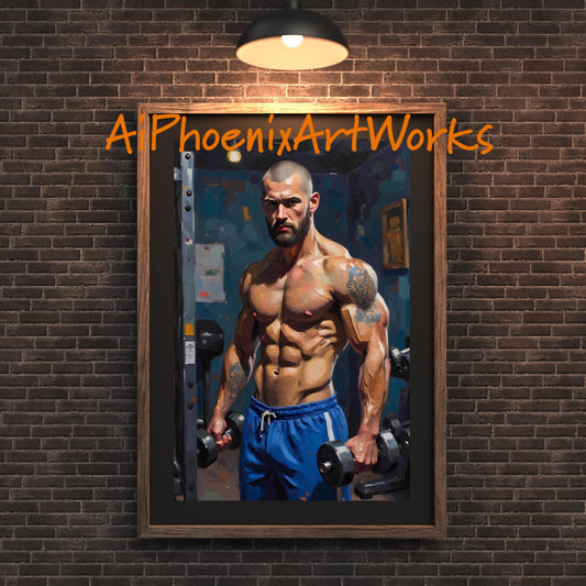 Muscular Gym Print: Erotic Male Physique, Fitness Wall Art