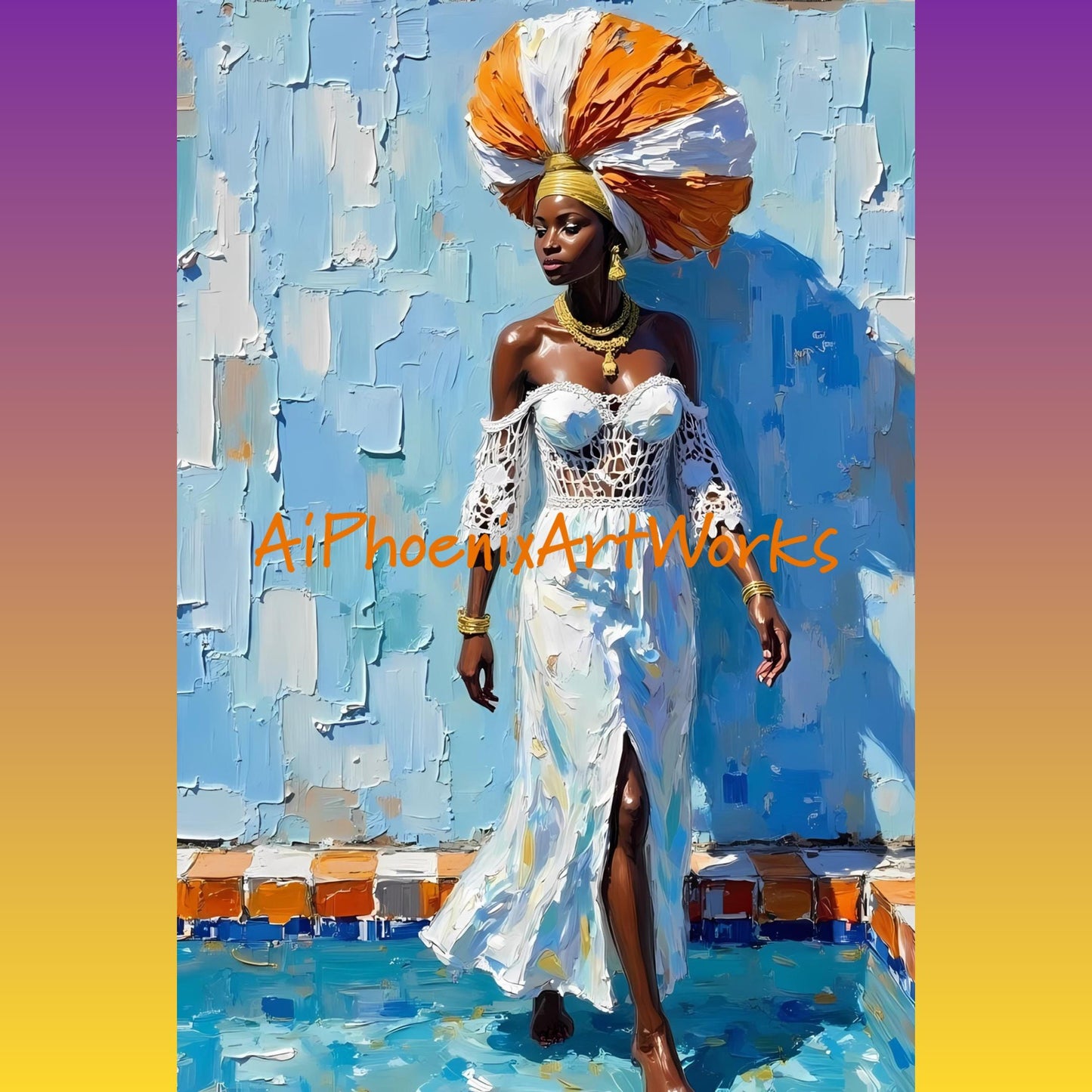 Afro Caribbean Woman Art Prints: Elegant Black Women in Headwraps