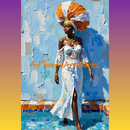 Afro Caribbean Woman Art Prints: Elegant Black Women in Headwraps