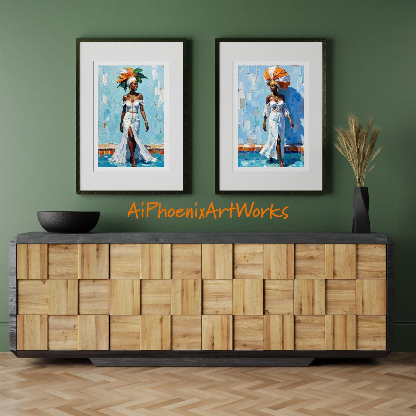 Afro Caribbean Woman Art Prints: Elegant Black Women in Headwraps