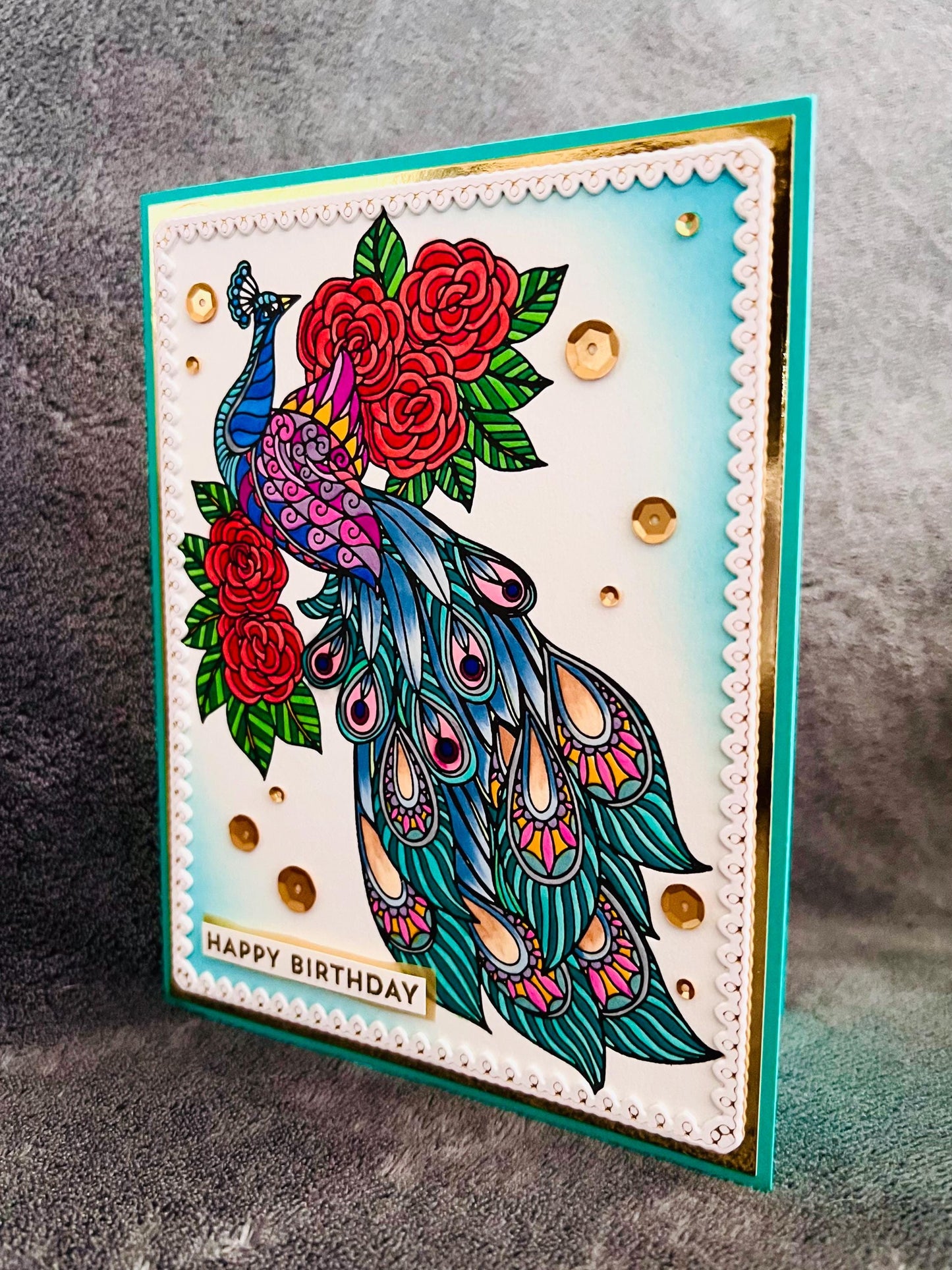 Handmade Peacock Birthday Card: Elegant Letterpress Design