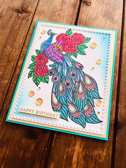 Handmade Peacock Birthday Card: Elegant Letterpress Design