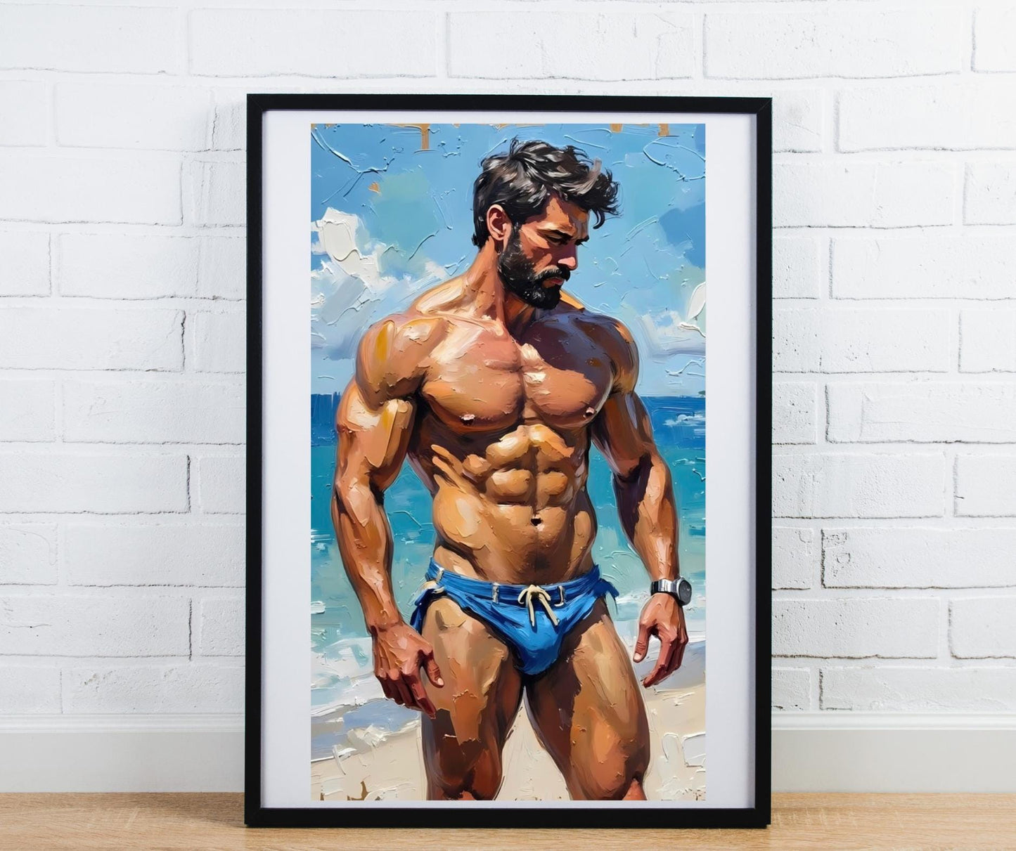 Beach Body Heat, Male Physique Art Print | Summer Erotica Wall Decor | Glossy Premium PRINT in 5x7, 8.5x11, or 13x19