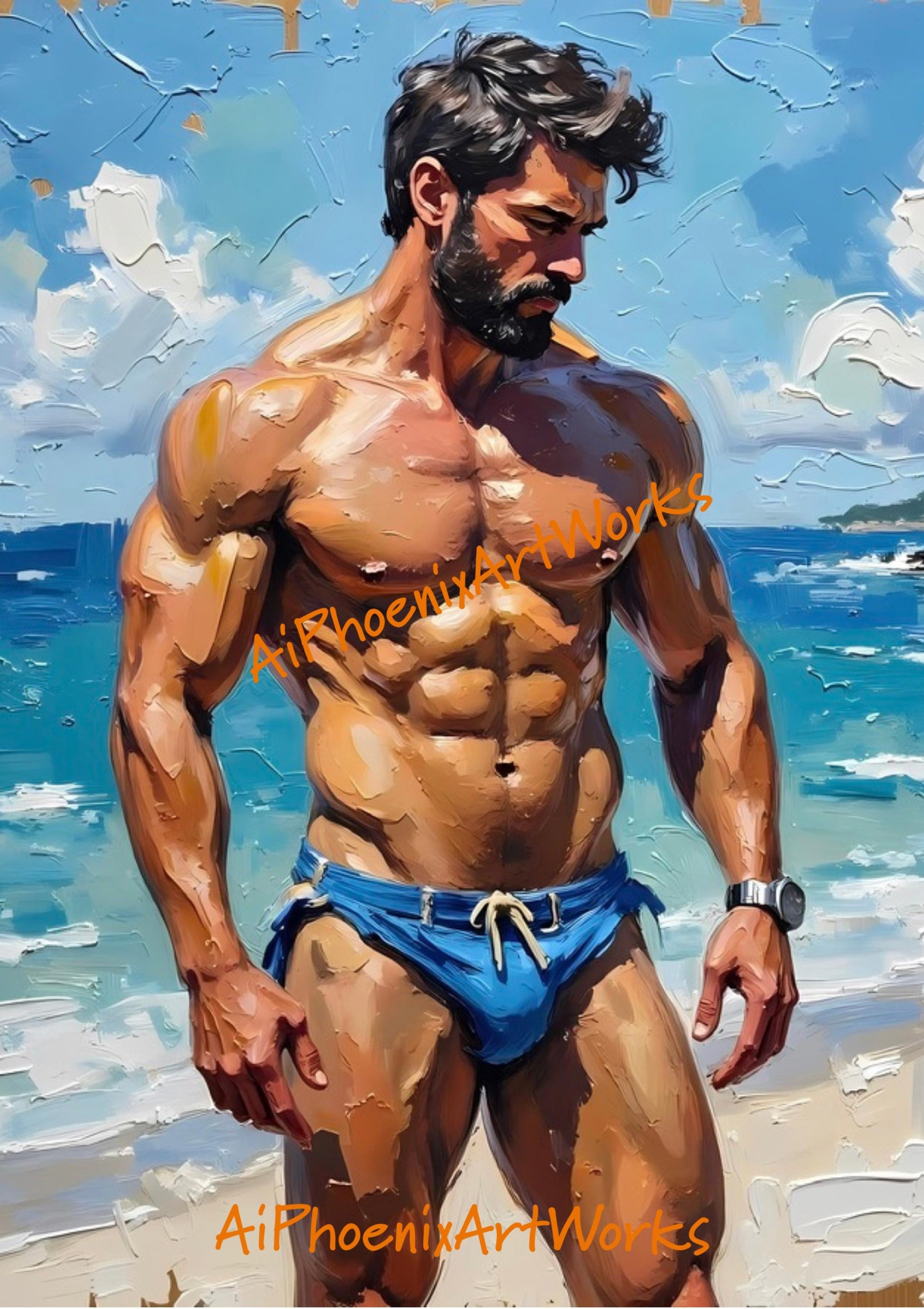 Beach Body Heat, Male Physique Art Print | Summer Erotica Wall Decor | Glossy Premium PRINT in 5x7, 8.5x11, or 13x19