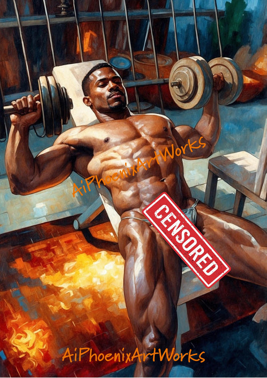 Pressed Power – Erotic Gym Male Art Print | NSFW Fitness-Inspired Wall Decor | Glossy PRINT in 5x7, 8.5x11, or 13x19