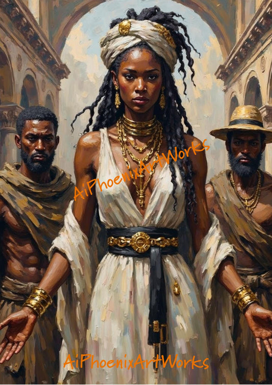 Voodoo Priestess Art PRINT | Afro Mythic Fantasy Wall Decor | Powerful Black Goddess Portrait | AiPhoenixArtWorks