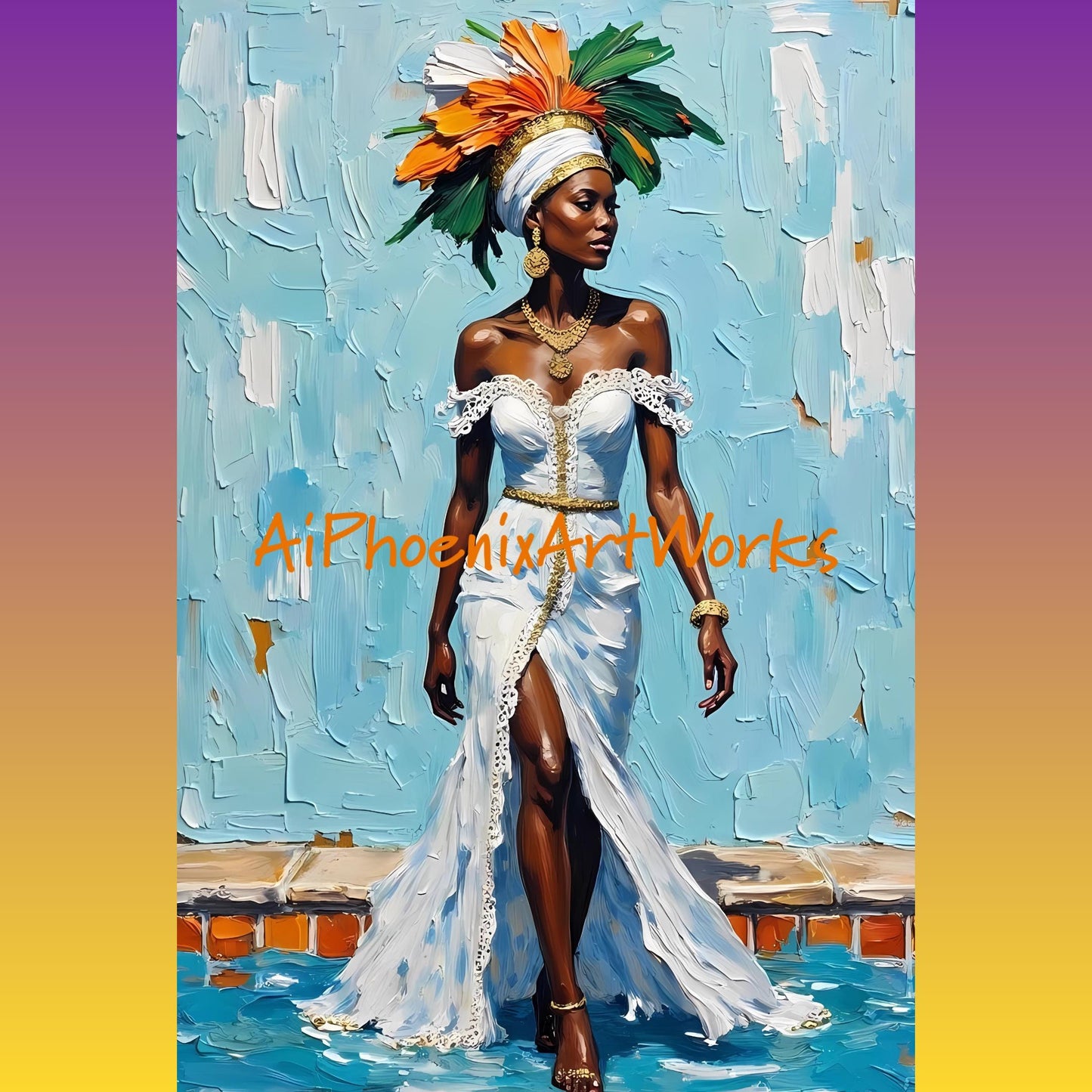 Afro Caribbean Woman Art Prints: Elegant Black Women in Headwraps