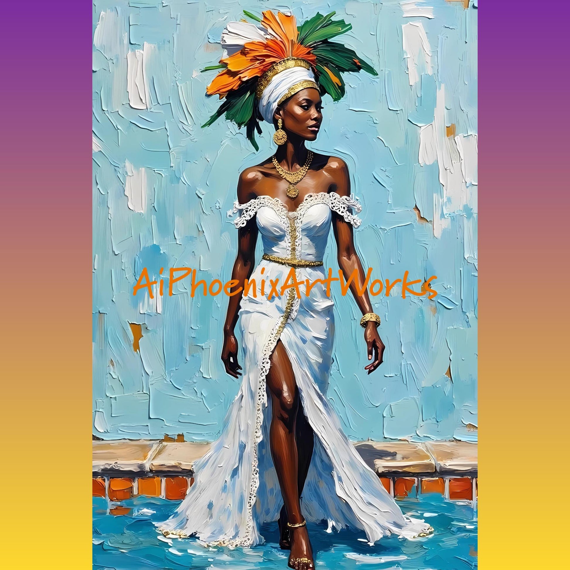 Afro Caribbean Woman Art Prints: Elegant Black Women in Headwraps