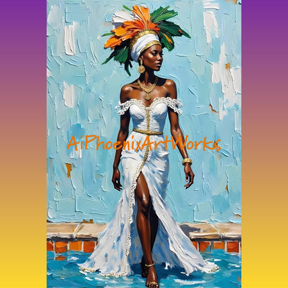 Afro Caribbean Woman Art Prints: Elegant Black Women in Headwraps