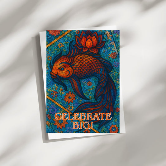 Koi Fish Greeting Card: Vibrant Japanese Design, 4x6 Folded Card